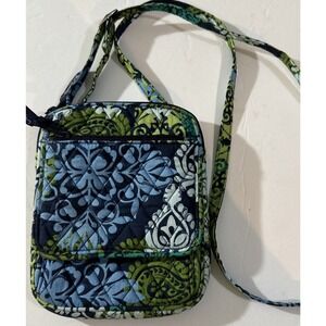 Vera Bradley Green‎ White Blue Floral Crossbody Bag EUC